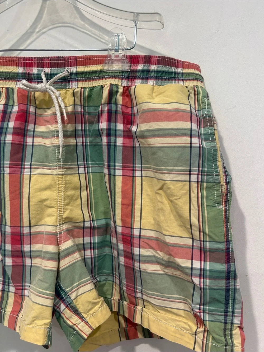 Vintage 90s polo Ralph Lauren Multi-Color Plaid Drawstring swim Shorts men’s L